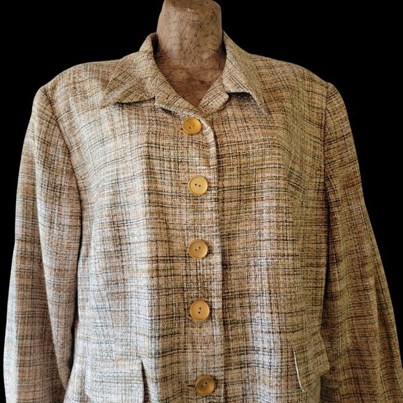 Vintage Silk Womens Tweed Blazer Jacket With Button Front & Pockets Size 16 - Picture 3 of 11